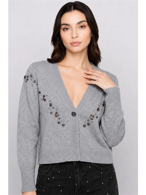 Cardigan da donna con scollo a V e decorazioni gioiello
